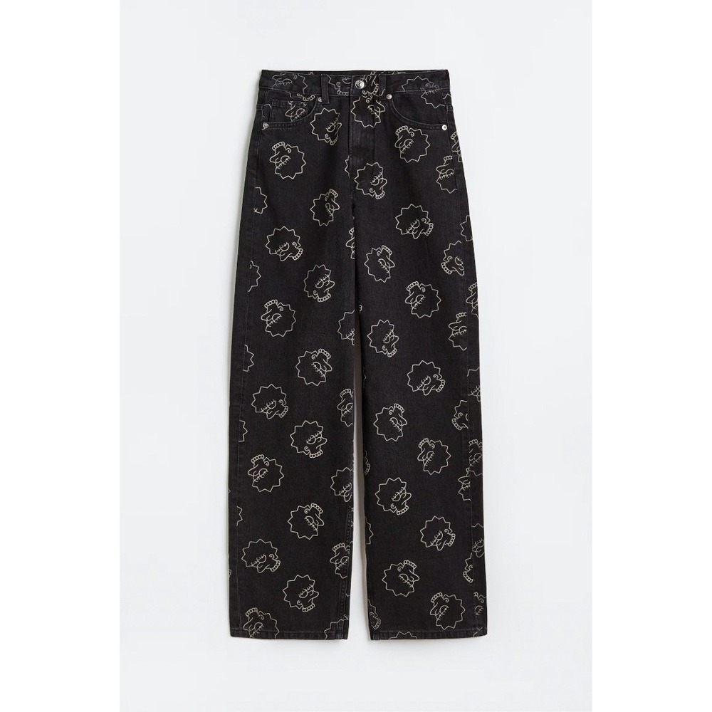 H&M Divided The Simpsons Lisa Simpson Print Wide Leg Jeans Y2K Statement 14